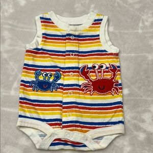 Striped Baby Romper with Crab Design